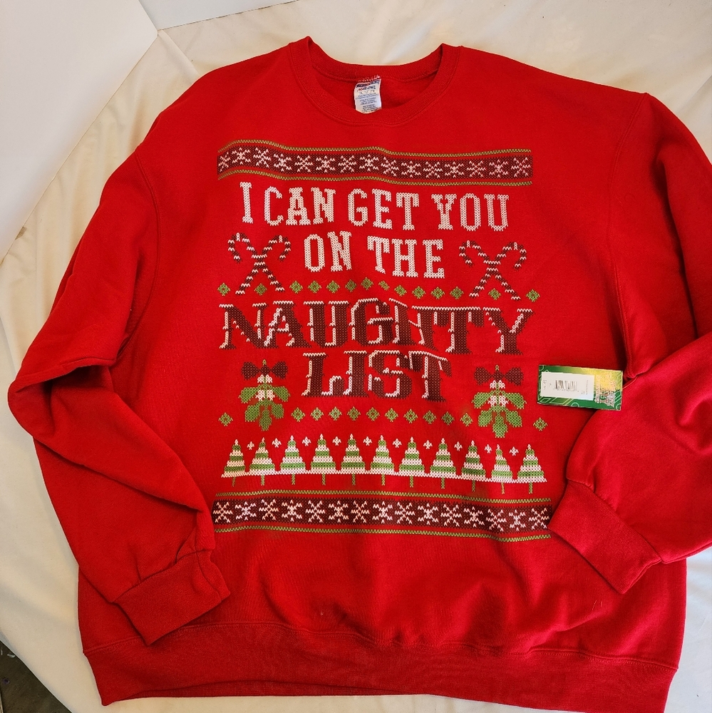 Ugly Christmas Sweater Crewneck "Naughty List" 2XL Red